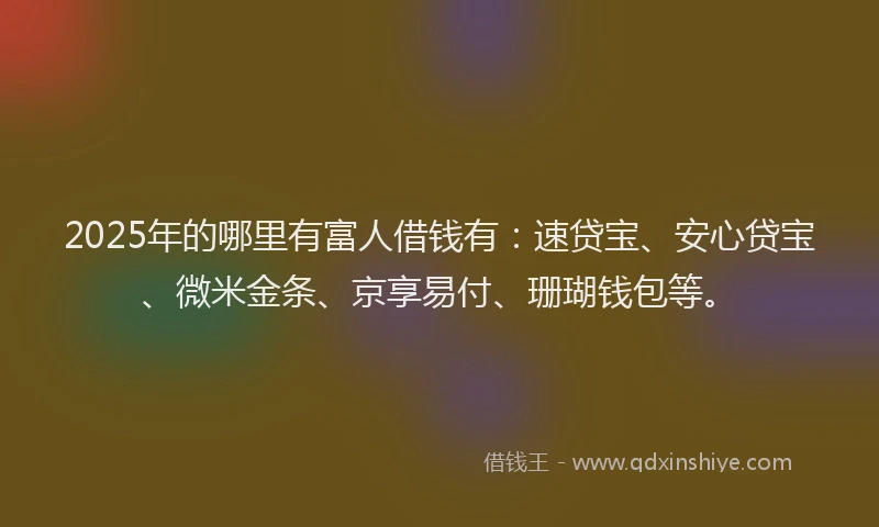 2025年的哪里有富人借钱有：速贷宝、安心贷宝、微米金条、京享易付、珊瑚钱包等。
