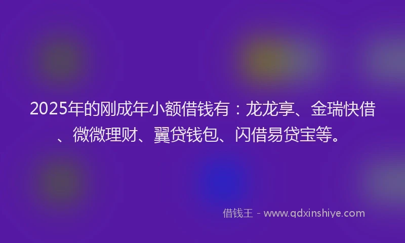 2025年的刚成年小额借钱有：龙龙享、金瑞快借、微微理财、翼贷钱包、闪借易贷宝等。