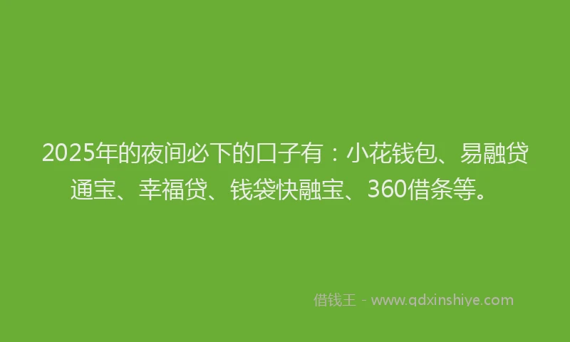 2025年的夜间必下的口子有：小花钱包、易融贷通宝、幸福贷、钱袋快融宝、360借条等。