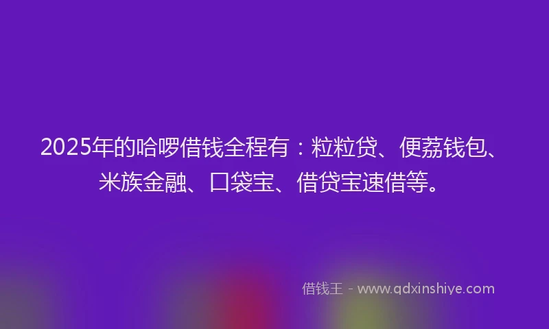 2025年的哈啰借钱全程有：粒粒贷、便荔钱包、米族金融、口袋宝、借贷宝速借等。