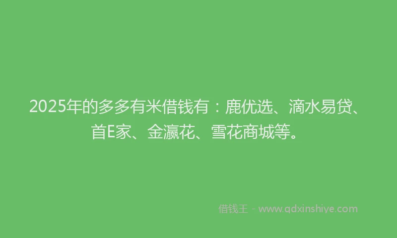 2025年的多多有米借钱有：鹿优选、滴水易贷、首E家、金瀛花、雪花商城等。