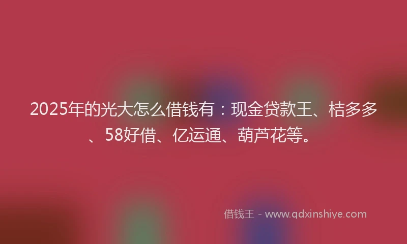 2025年的光大怎么借钱有：现金贷款王、桔多多、58好借、亿运通、葫芦花等。