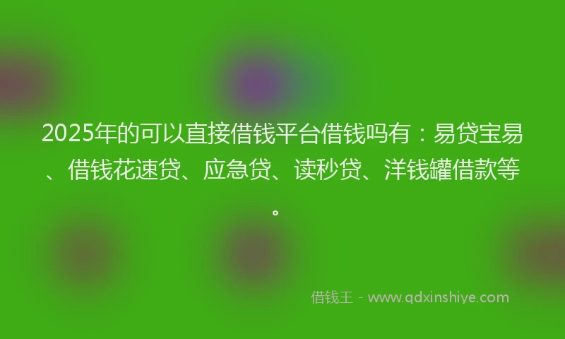 2025年的可以直接借钱平台借钱吗有：易贷宝易、借钱花速贷、应急贷、读秒贷、洋钱罐借款等。