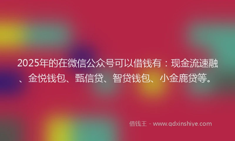 2025年的在微信公众号可以借钱有：现金流速融、金悦钱包、甄信贷、智贷钱包、小金鹿贷等。