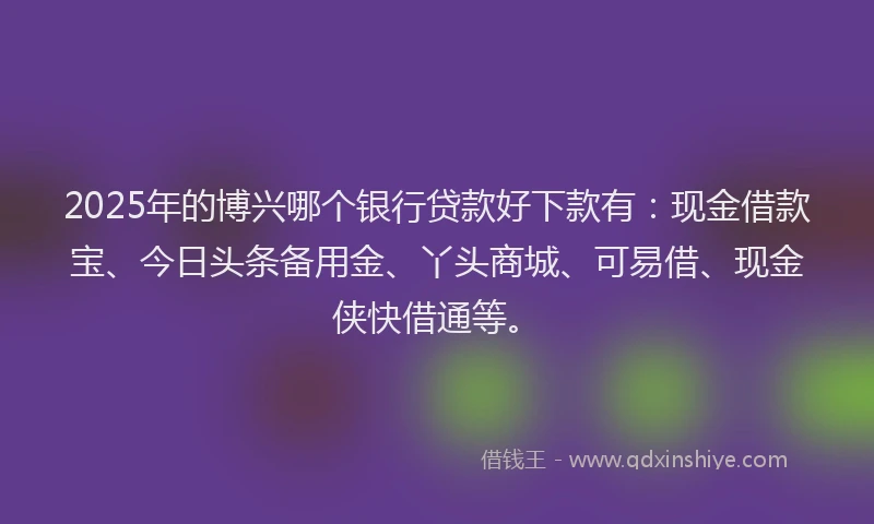 2025年的博兴哪个银行贷款好下款有：现金借款宝、今日头条备用金、丫头商城、可易借、现金侠快借通等。