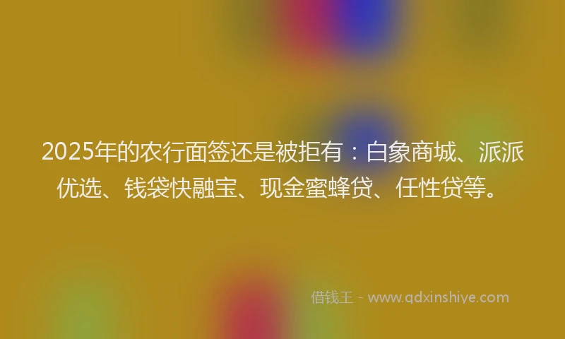 2025年的农行面签还是被拒有：白象商城、派派优选、钱袋快融宝、现金蜜蜂贷、任性贷等。