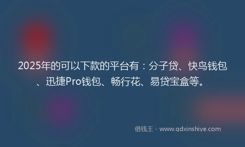 2025年的可以下款的平台有：分子贷、快鸟钱包、迅捷Pro钱包、畅行花、易贷宝盒等。