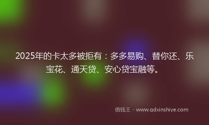 2025年的卡太多被拒有：多多易购、替你还、乐宝花、通天贷、安心贷宝融等。