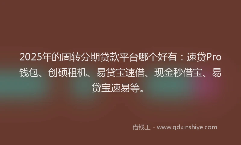 2025年的周转分期贷款平台哪个好有：速贷Pro钱包、创硕租机、易贷宝速借、现金秒借宝、易贷宝速易等。