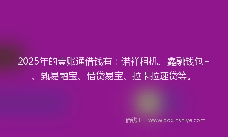 2025年的壹账通借钱有：诺祥租机、鑫融钱包+、甄易融宝、借贷易宝、拉卡拉速贷等。