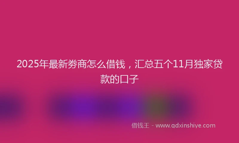 2025年最新劵商怎么借钱，汇总五个11月独家贷款的口子