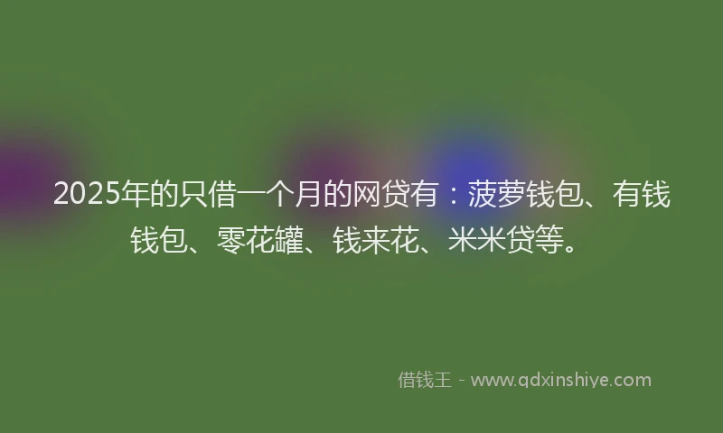 2025年的只借一个月的网贷有：菠萝钱包、有钱钱包、零花罐、钱来花、米米贷等。