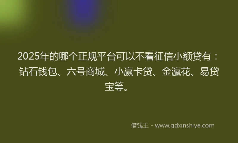 2025年的哪个正规平台可以不看征信小额贷有：钻石钱包、六号商城、小赢卡贷、金瀛花、易贷宝等。