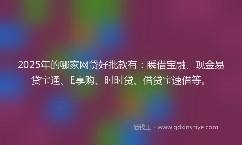 2025年的哪家网贷好批款有：瞬借宝融、现金易贷宝通、E享购、时时贷、借贷宝速借等。