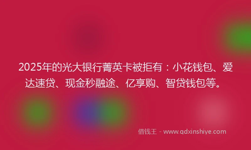 2025年的光大银行菁英卡被拒有：小花钱包、爱达速贷、现金秒融途、亿享购、智贷钱包等。
