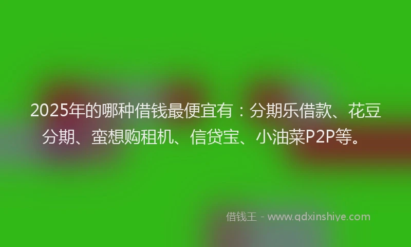2025年的哪种借钱最便宜有：分期乐借款、花豆分期、蛮想购租机、信贷宝、小油菜P2P等。