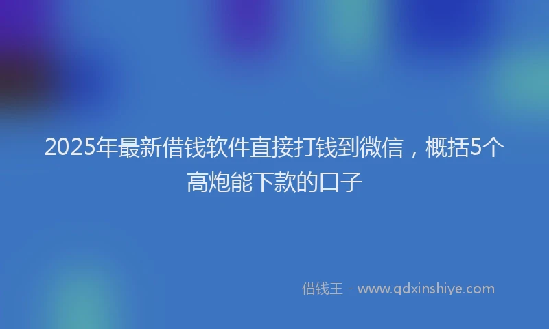 2025年最新借钱软件直接打钱到微信，概括5个高炮能下款的口子