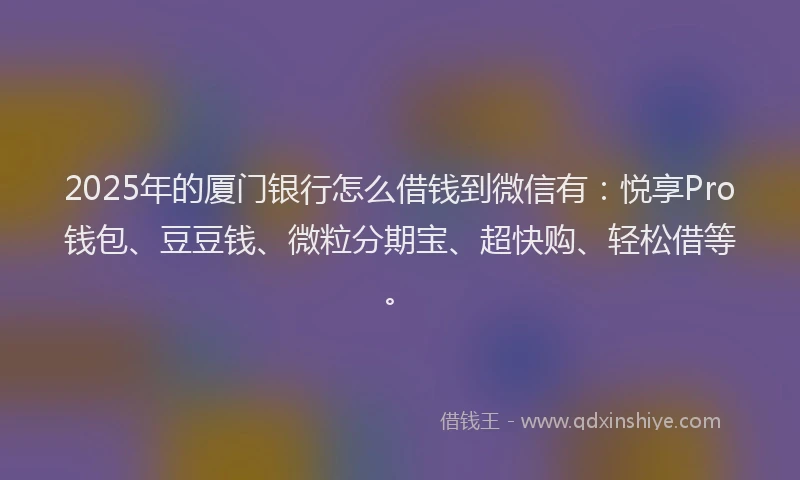 2025年的厦门银行怎么借钱到微信有：悦享Pro钱包、豆豆钱、微粒分期宝、超快购、轻松借等。