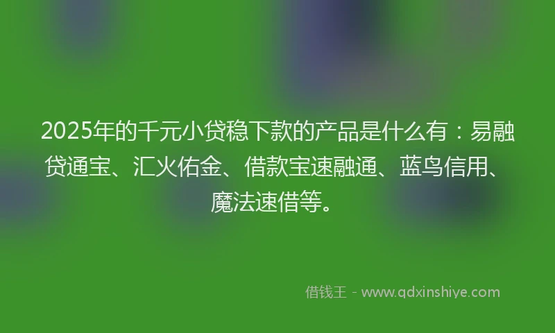 2025年的千元小贷稳下款的产品是什么有：易融贷通宝、汇火佑金、借款宝速融通、蓝鸟信用、魔法速借等。