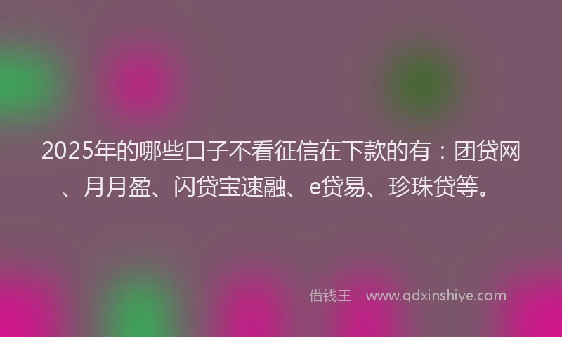 2025年的哪些口子不看征信在下款的有：团贷网、月月盈、闪贷宝速融、e贷易、珍珠贷等。