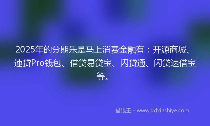 2025年的分期乐是马上消费金融有：开源商城、速贷Pro钱包、借贷易贷宝、闪贷通、闪贷速借宝等。