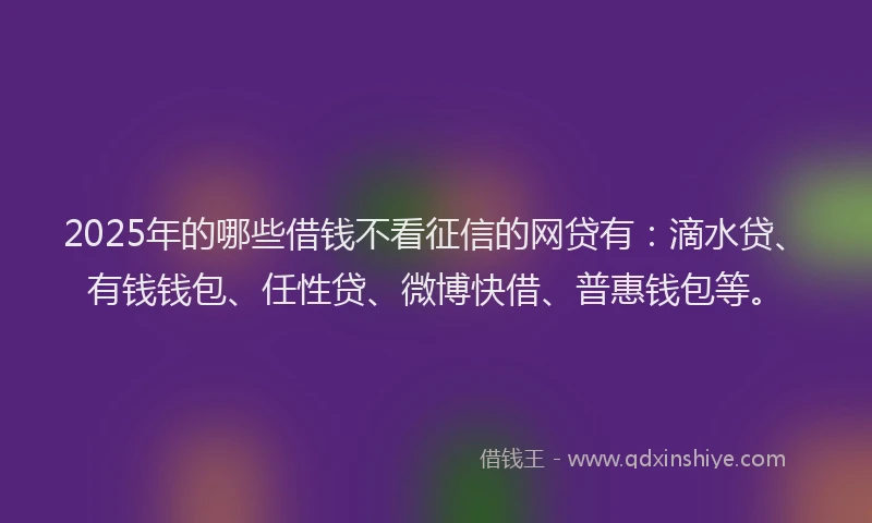 2025年的哪些借钱不看征信的网贷有：滴水贷、有钱钱包、任性贷、微博快借、普惠钱包等。