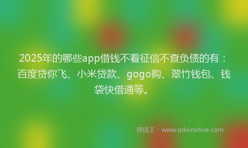 2025年的哪些app借钱不看征信不查负债的有：百度贷你飞、小米贷款、gogo购、翠竹钱包、钱袋快借通等。
