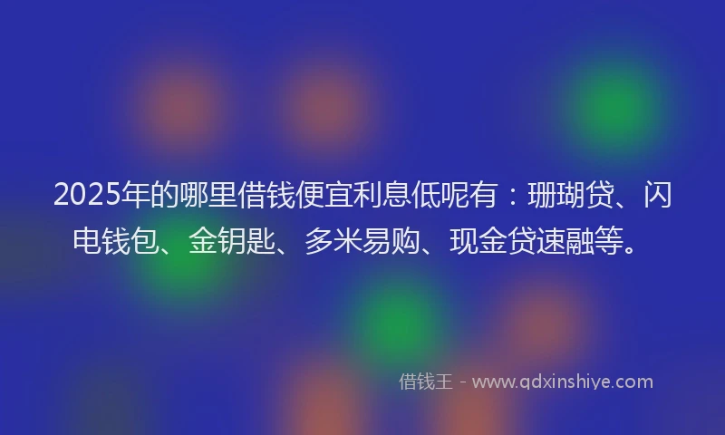 2025年的哪里借钱便宜利息低呢有：珊瑚贷、闪电钱包、金钥匙、多米易购、现金贷速融等。
