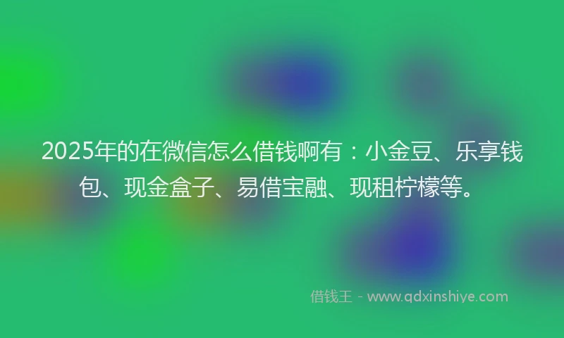 2025年的在微信怎么借钱啊有：小金豆、乐享钱包、现金盒子、易借宝融、现租柠檬等。
