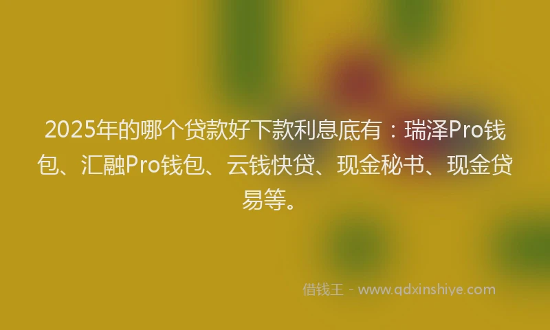 2025年的哪个贷款好下款利息底有：瑞泽Pro钱包、汇融Pro钱包、云钱快贷、现金秘书、现金贷易等。