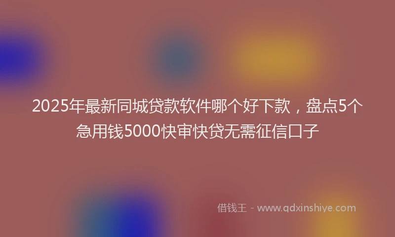 2025年最新同城贷款软件哪个好下款，盘点5个急用钱5000快审快贷无需征信口子