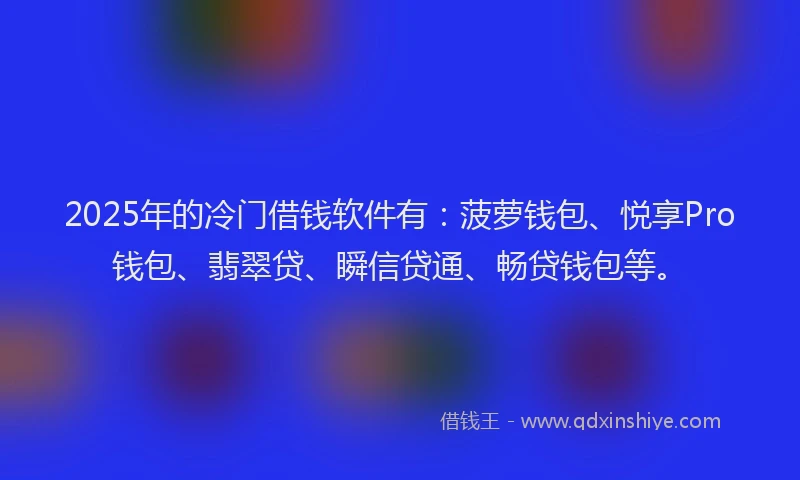2025年的冷门借钱软件有：菠萝钱包、悦享Pro钱包、翡翠贷、瞬信贷通、畅贷钱包等。