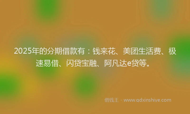 2025年的分期借款有：钱来花、美团生活费、极速易借、闪贷宝融、阿凡达e贷等。