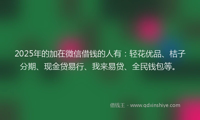 2025年的加在微信借钱的人有：轻花优品、桔子分期、现金贷易行、我来易贷、全民钱包等。