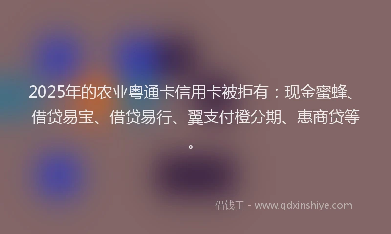 2025年的农业粤通卡信用卡被拒有：现金蜜蜂、借贷易宝、借贷易行、翼支付橙分期、惠商贷等。