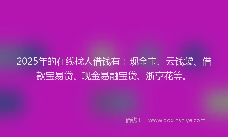 2025年的在线找人借钱有：现金宝、云钱袋、借款宝易贷、现金易融宝贷、浙享花等。