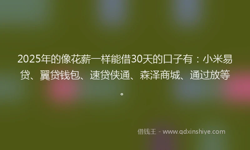 2025年的像花薪一样能借30天的口子有：小米易贷、翼贷钱包、速贷侠通、森泽商城、通过放等。