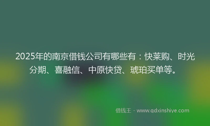 2025年的南京借钱公司有哪些有：快莱购、时光分期、喜融信、中原快贷、琥珀买单等。