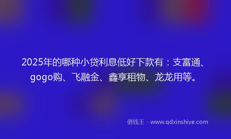 2025年的哪种小贷利息低好下款有：支富通、gogo购、飞融金、鑫享租物、龙龙用等。
