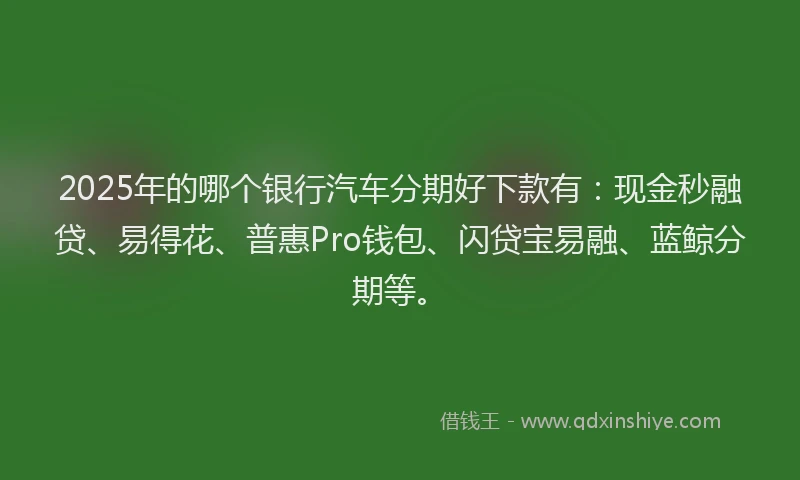 2025年的哪个银行汽车分期好下款有：现金秒融贷、易得花、普惠Pro钱包、闪贷宝易融、蓝鲸分期等。