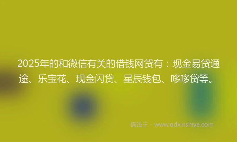 2025年的和微信有关的借钱网贷有：现金易贷通途、乐宝花、现金闪贷、星辰钱包、哆哆贷等。