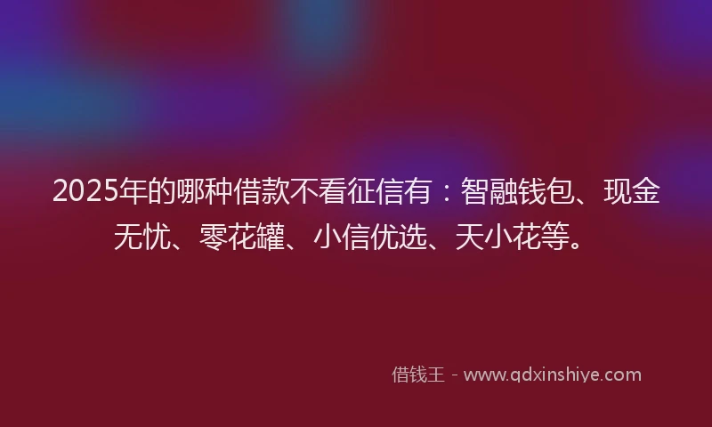 2025年的哪种借款不看征信有：智融钱包、现金无忧、零花罐、小信优选、天小花等。