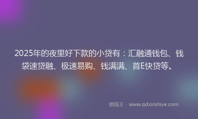 2025年的夜里好下款的小贷有：汇融通钱包、钱袋速贷融、极速易购、钱满满、首E快贷等。