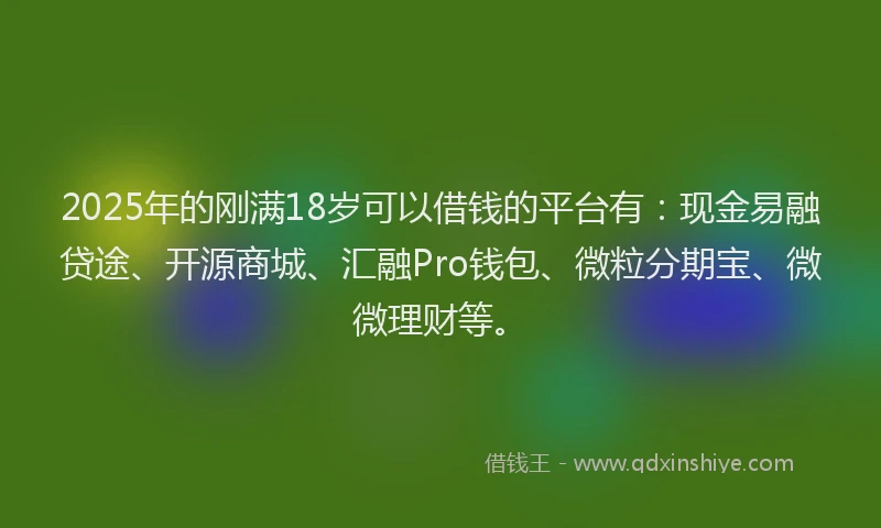 2025年的刚满18岁可以借钱的平台有：现金易融贷途、开源商城、汇融Pro钱包、微粒分期宝、微微理财等。