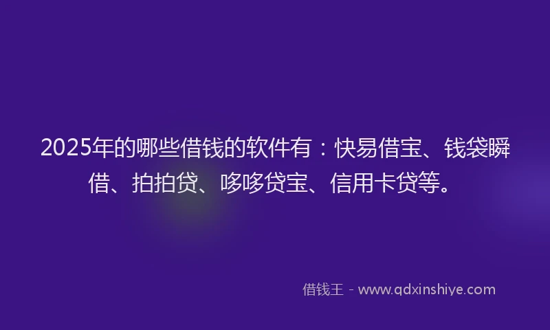 2025年的哪些借钱的软件有：快易借宝、钱袋瞬借、拍拍贷、哆哆贷宝、信用卡贷等。