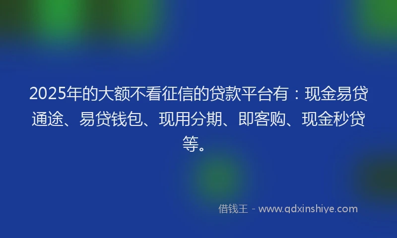 2025年的大额不看征信的贷款平台有：现金易贷通途、易贷钱包、现用分期、即客购、现金秒贷等。