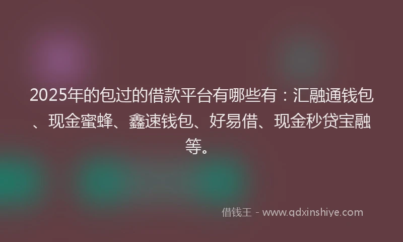 2025年的包过的借款平台有哪些有：汇融通钱包、现金蜜蜂、鑫速钱包、好易借、现金秒贷宝融等。