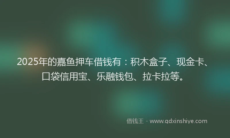 2025年的嘉鱼押车借钱有：积木盒子、现金卡、口袋信用宝、乐融钱包、拉卡拉等。