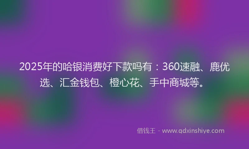 2025年的哈银消费好下款吗有：360速融、鹿优选、汇金钱包、橙心花、手中商城等。