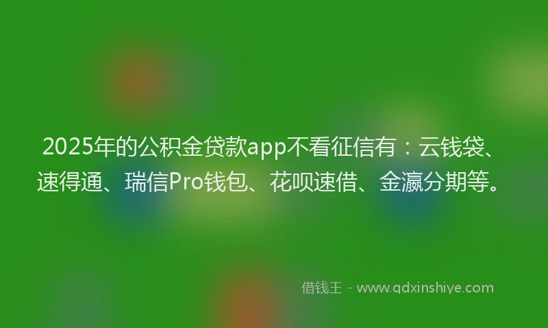 2025年的公积金贷款app不看征信有：云钱袋、速得通、瑞信Pro钱包、花呗速借、金瀛分期等。